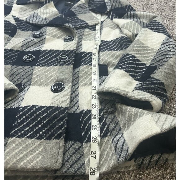 RAMPAGE Button Double Breasted Navy Plaid Coat Jacket Women's Large - Picture 7 of 9